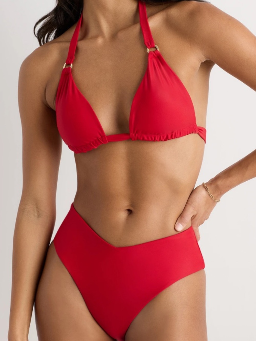 NWT Quince red Italian coverage ring bikini set top bottom triangle size S